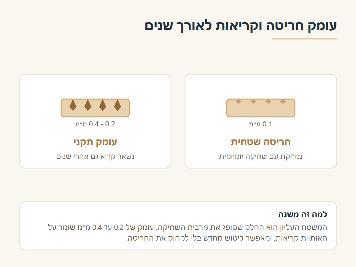 עומק חריטה בתכשיט וקריאות לאורך שנים