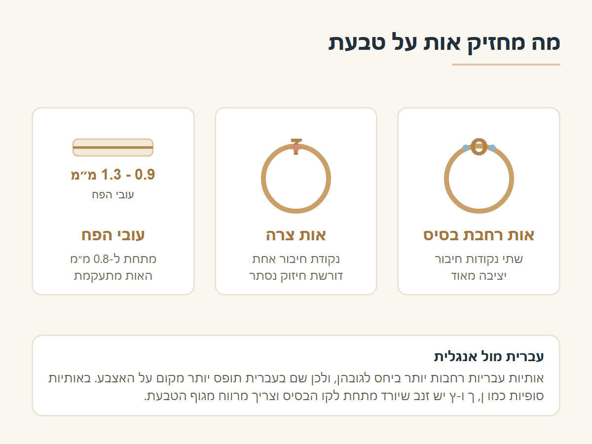 נקודות חיבור ועובי פח בטבעת אותיות