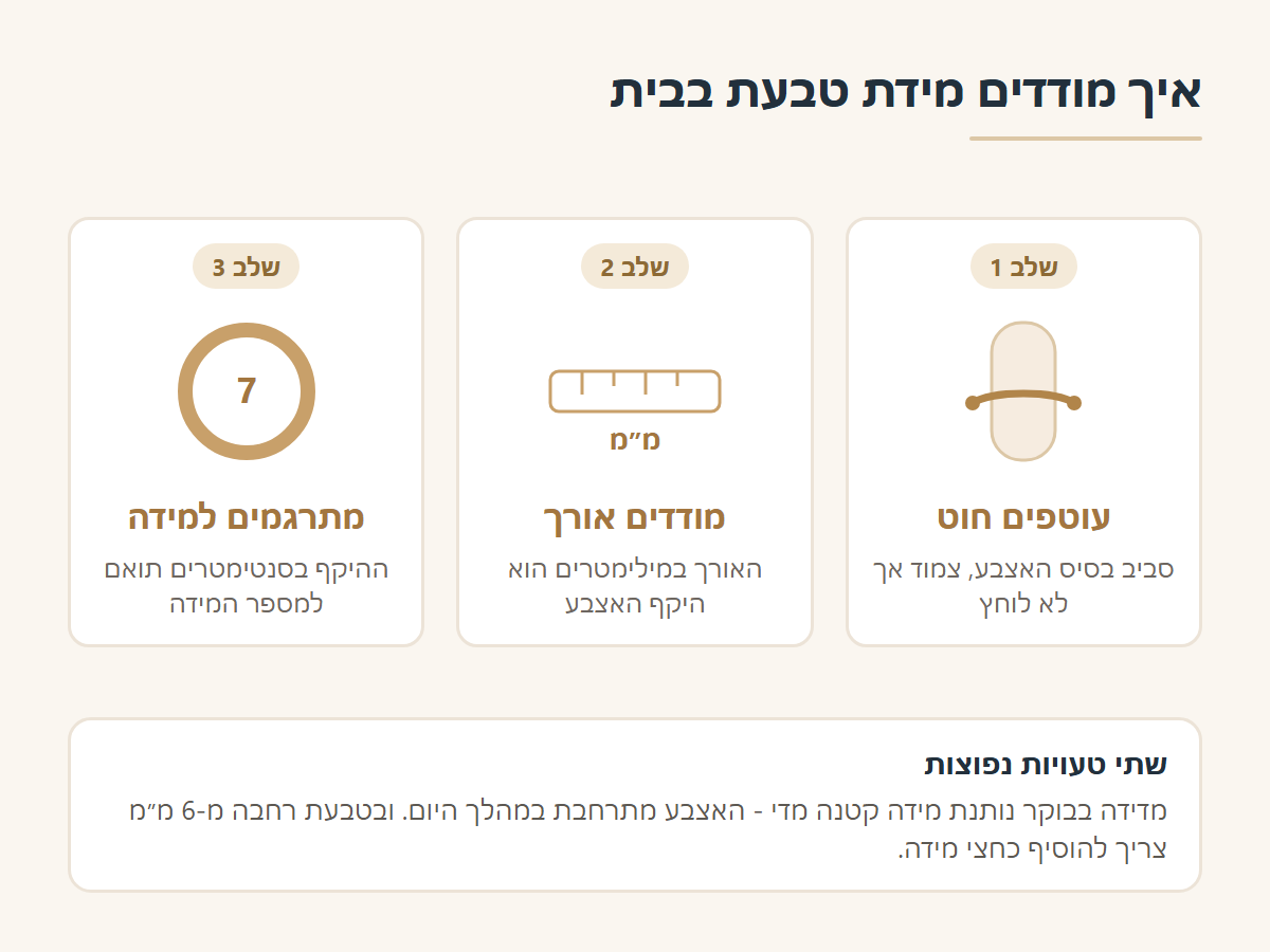 שלושה שלבים למדידת מידת טבעת בבית